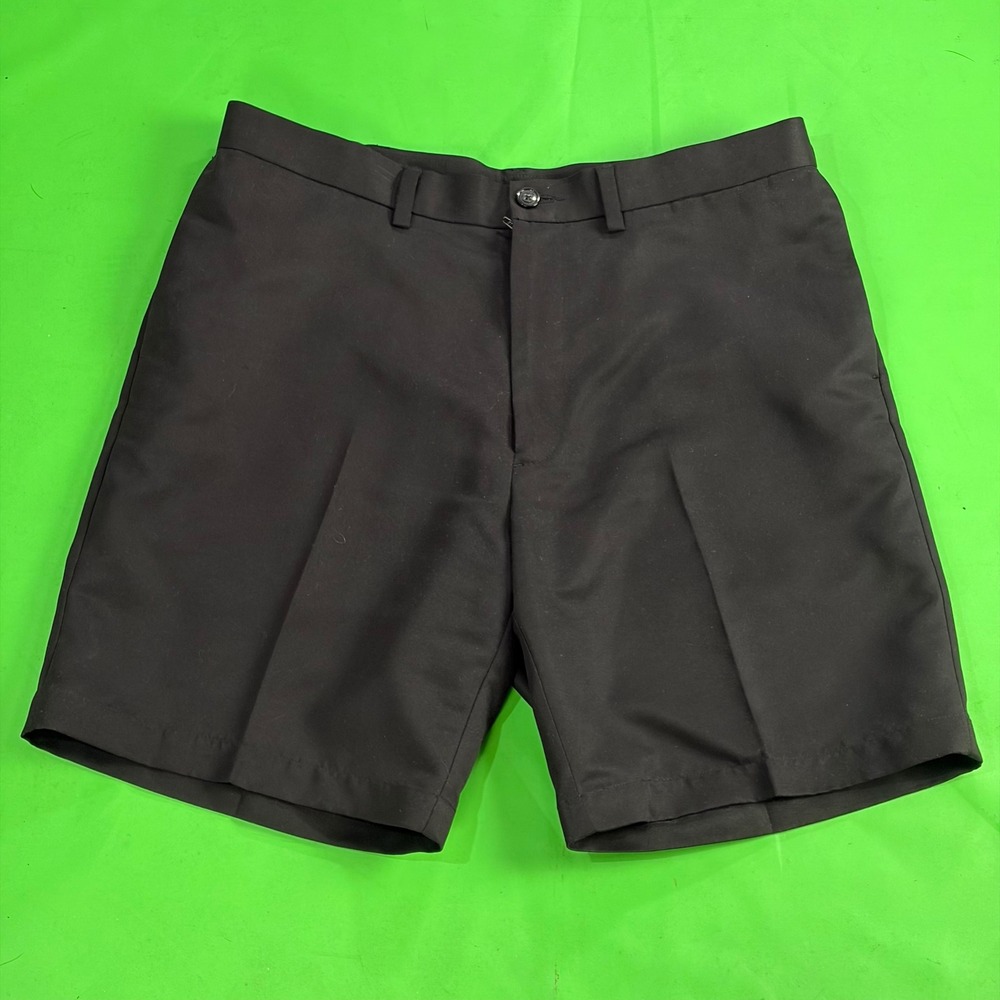 Roundtree & Yorke Dress Shorts Mens 36 Black Flat Front Polyester Casual Golf
